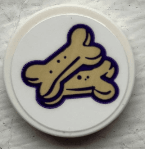 Tile, Round 2 x 2 with Bottom Stud Holder with 2 Tan Bones Dog Treats Pattern (Sticker) - Set 41691
