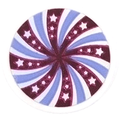 Tile, Round 2 x 2 with Bottom Stud Holder with Magenta and Lavender Swirl and Stars on Iridescent Mirrored Background Pattern (Sticker) - Set 41689