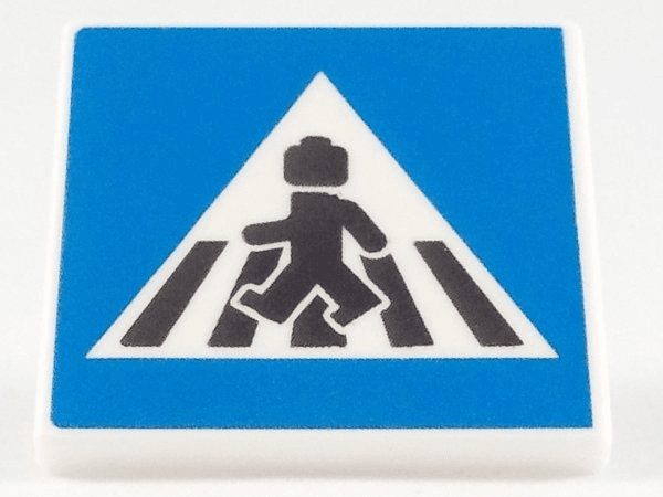 Road Sign 2 x 2 Square with Open O Clip with Crosswalk with Minifigure Pattern