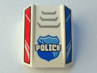 Slope, Curved 2 x 2 Lip with 'POLICE', Badge, Grille and Red and Blue Sides Pattern (10687)