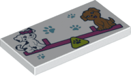 Tile 2 x 4 with Paw Prints and 2 Dogs on Dark Pink Seesaw Pattern