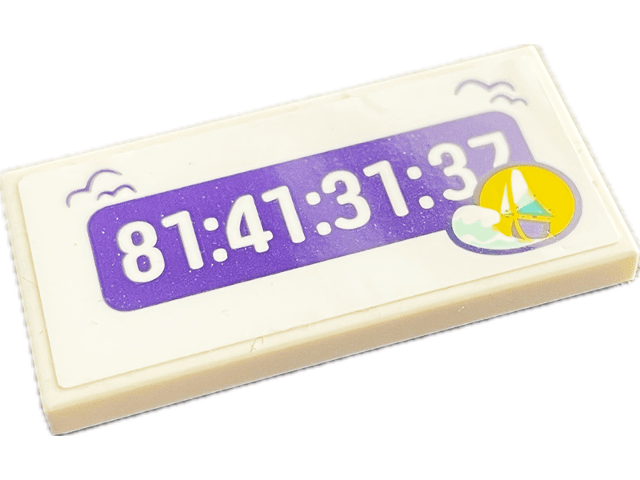 Tile 2 x 4 with Sailing Boat in Yellow Circle, Light Aqua Wave and '81:41:31:37' on Dark Purple Background Pattern (Sticker) - Set 41716
