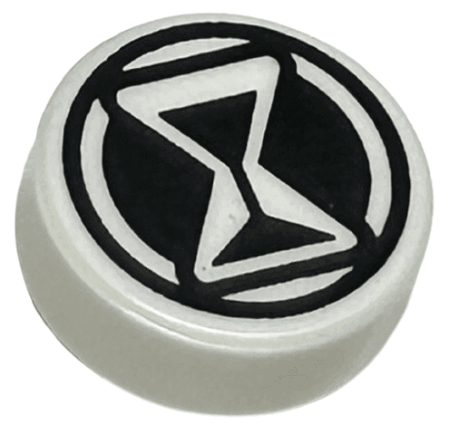 Tile, Round 1 x 1 with Black Hourglass and Circle Pattern