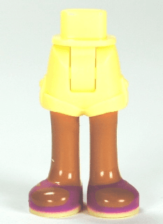 Mini Doll Hips and Shorts Folded Hem with Medium Nougat Legs and Magenta Sandals with Bright Light Yellow Soles Pattern - Thick Hinge