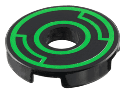 Tile, Round 2 x 2 with Hole with Bright Green Concentric Circles with Insets Pattern