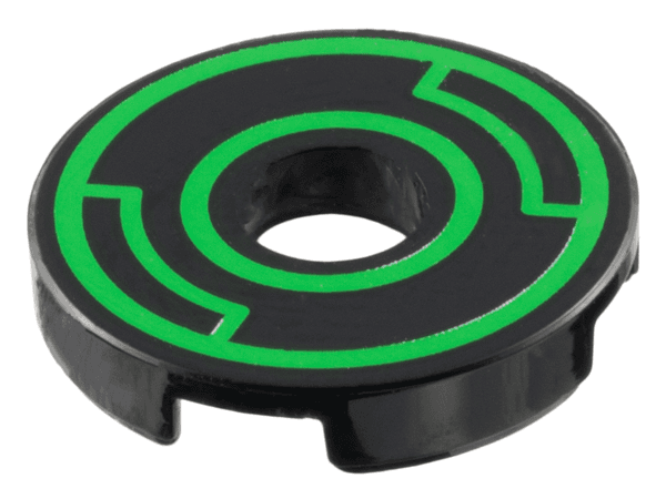 Tile, Round 2 x 2 with Hole with Bright Green Concentric Circles with Insets Pattern