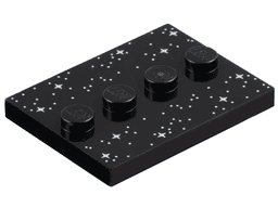 Tile, Modified 3 x 4 with 4 Studs in Center with White Dots and Sparkles / Stars Pattern
