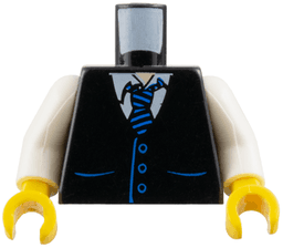 Torso Vest with Pockets and Buttons over White Shirt, Tie with Blue Stripes, Light Nougat Neck Pattern / White Arms / Yellow Hands