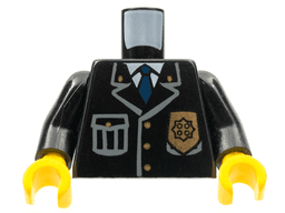 Torso Police Jacket with Pocket, Gold Badge and Blue Tie Pattern / Black Arms / Yellow Hands