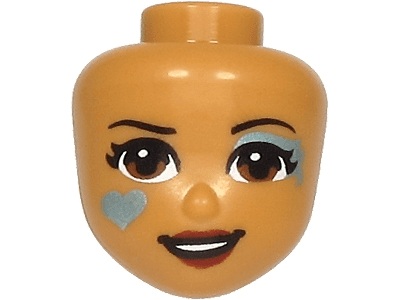 Mini Doll, Head Friends with Reddish Brown Eyes, Dark Red Lips, Open Mouth and Metallic Light Blue Eye Shadow and Heart Pattern