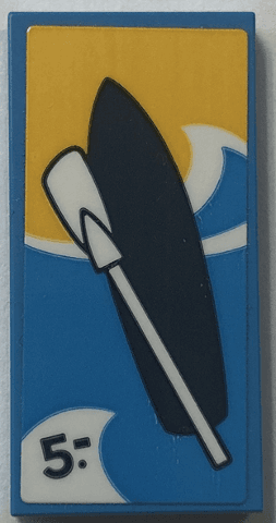 Tile 2 x 4 with Dark Blue Surfboard, '5-' and White Paddle Pattern (Sticker) - Set 60328