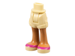 Mini Doll Hips and Shorts Folded Hem with Medium Nougat Legs and Tan Shoes with Magenta Stripes Pattern - Thick Hinge
