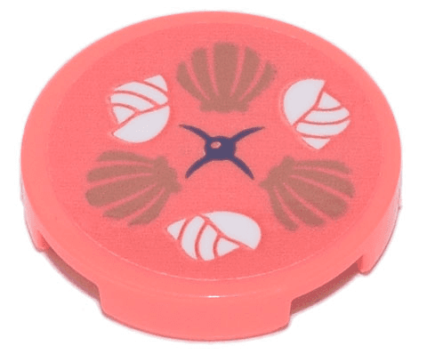 Tile, Round 2 x 2 with Bottom Stud Holder with Seat Cushion with White and Gold Seashells Pattern (Sticker) - Set 41700