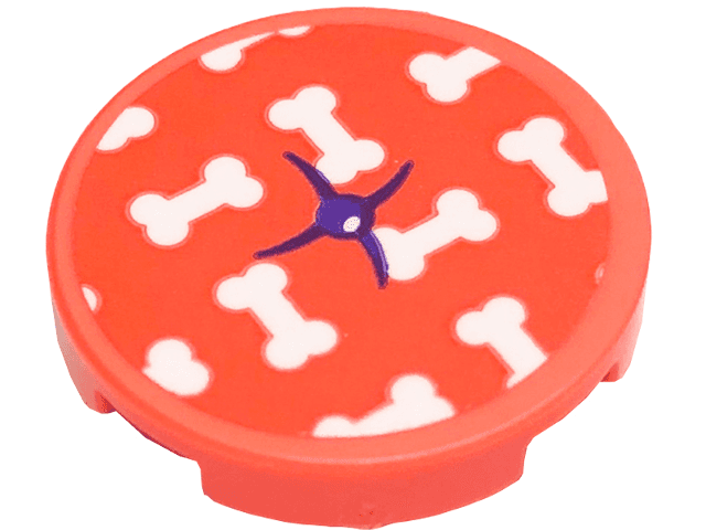 Tile, Round 2 x 2 with Bottom Stud Holder with Cushion with White Bones and Dark Purple Button Pattern (Sticker) - Set 41699