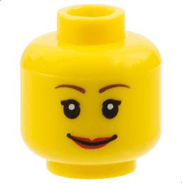 Minifigure, Head Female Reddish Brown Thin Eyebrows, Black Single Eyelashes, Red Lips, Wide Grin Pattern