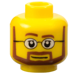 Minifigure, Head Reddish Brown Eyebrows, Moustache, and Angular Beard, Upper Eyelids, Black Glasses with White Lenses, Neutral Pattern