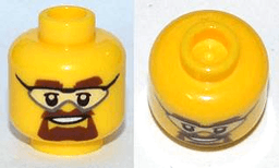 Minifigure, Head Glasses with Safety Goggles, Brown Eyebrows and Goatee Pattern