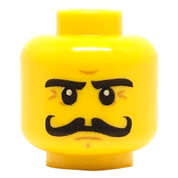 Minifigure, Head Moustache Curly Long, Stern Eyebrows, White Pupils Pattern