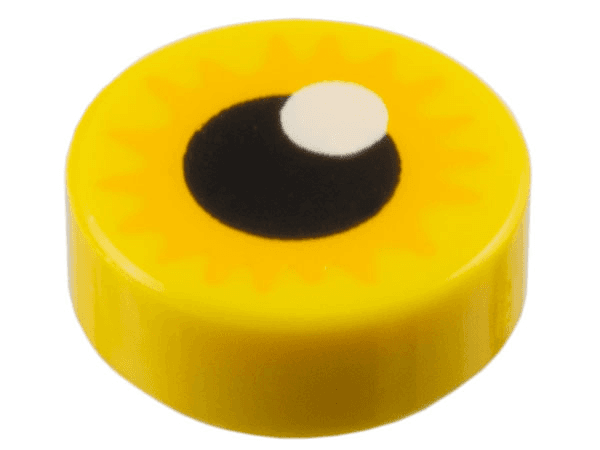 Tile, Round 1 x 1 with Eye with Bright Light Orange Starburst Iris and Black Pupil with White Glint Pattern