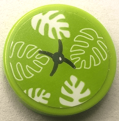 Tile, Round 2 x 2 with Bottom Stud Holder with Cushion with White Leaves and Black Button Pattern (Sticker) - Set 41710
