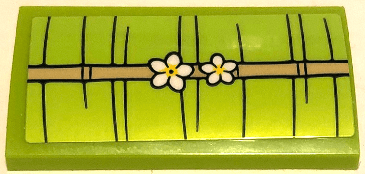 Slope, Curved 2 x 4 x 2/3 with Bottom Tubes with White Flowers, Bamboo and Crease Lines Pattern (Sticker) - Set 41710