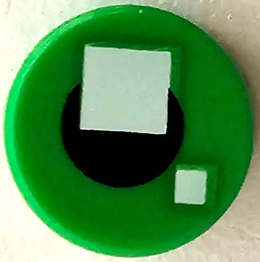 Tile, Round 1 x 1 with 2 White Squares on Small Black Circle Pattern (BrickHeadz Eye)