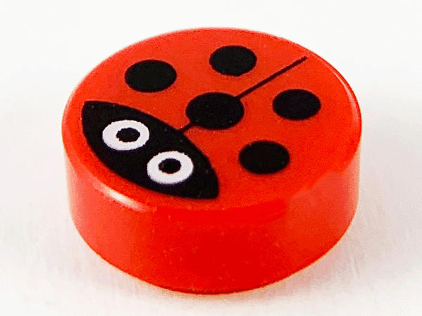 Tile, Round 1 x 1 with Ladybug, Large White Eyes with Black Pupils Pattern