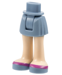 Mini Doll Hips and Skirt, Light Nougat Legs and Sand Blue Shoes with Magenta Stripe Pattern - Thick Hinge