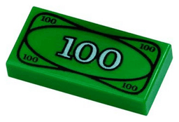 Tile 1 x 2 with Currency / Money, 100 Bill / Note Pattern
