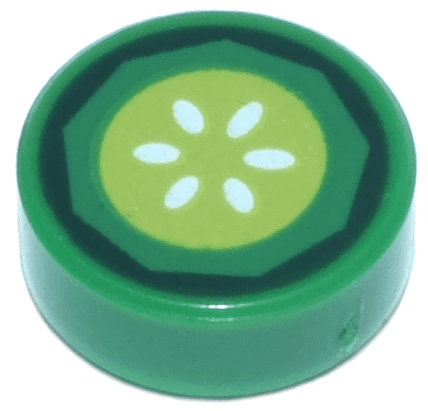 Tile, Round 1 x 1 with Dark Green, Lime and White Cucumber Slice Pattern