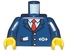 Torso Train with Logo, Three Gold Buttons, Red Tie, Pencil & Paper in Pocket Pattern / Dark Blue Arms / Yellow Hands
