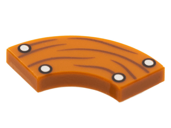 Tile, Round Corner 2 x 2 Macaroni with 4 Silver Nails and Wood Grain Pattern