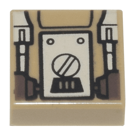 Tile 1 x 1 with White and Dark Brown SW Mark IV Architect Droid Back Panel Pattern (Professor Huyang)