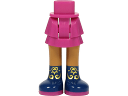 Mini Doll Hips and Skirt Layered, Medium Nougat Legs and Dark Blue Boots with Magenta Soles and Gold Filigree Pattern - Thick Hinge