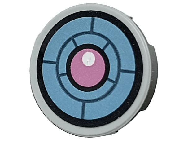 Tile, Round 2 x 2 with Bottom Stud Holder with Black and Metallic Light Blue X-Ray Goggles with Metallic Pink Eye Pattern (Sticker) - Set 75582