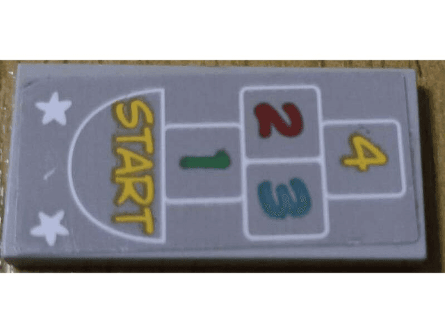 Tile 2 x 4 with White Stars and Hopscotch Outline Bottom Half with 'START' and Numbers 1, 2, 3 and 4 Pattern (Sticker) - Set 60329