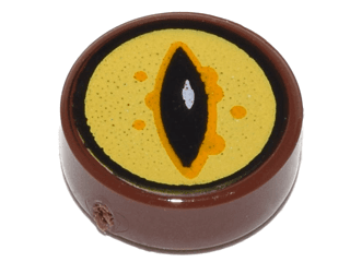 Tile, Round 1 x 1 with Yellow Eye with Black Slit Pupil and Bright Light Orange Spots Pattern