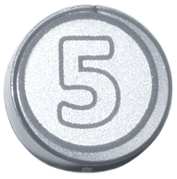 Tile, Round 1 x 1 with Dark Bluish Gray Outlined Number 5 on Silver Background Coin Pattern