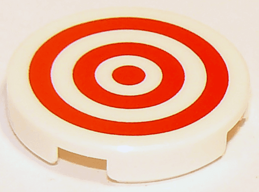 Tile, Round 2 x 2 with Bottom Stud Holder with Red Concentric Circles / Target Pattern