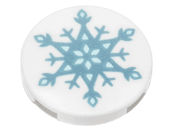 Tile, Round 2 x 2 with Bottom Stud Holder with Metallic Light Blue Snowflake Pattern