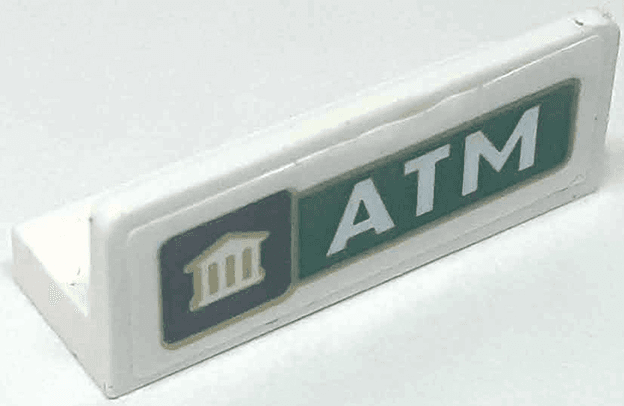 Panel 1 x 3 x 1 with White Bank Logo with Gold Outline on Black Background and 'ATM' on Green Background Pattern (Sticker) - Set 60314