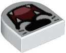 Tile, Round 1 x 1 Half Circle Extended with Black Nose and Whiskers, Dark Red Open Mouth, Coral Tongue, and Fangs Pattern