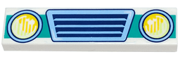 Tile 1 x 4 with Bright Light Blue Vehicle Grille, Yellowish Green and Yellow Headlights, and Dark Turquoise Bumper Pattern