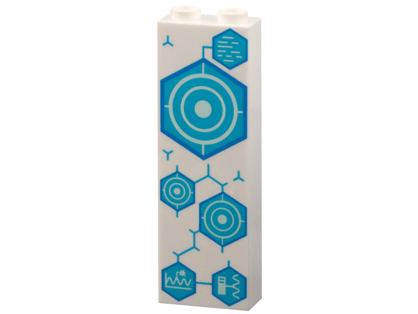 Brick 1 x 2 x 5 with Medium Azure Hexagons with Dark Azure Outlines, Concentric Circles, and Sine Waves Pattern