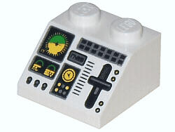 Slope 45 2 x 2 with Aircraft Green and Yellow Horizon Indicator, Controls, Black Buttons, Silver Slider and Switches Pattern