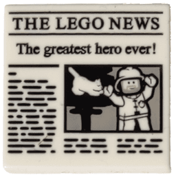 Tile 2 x 2 with Newspaper 'THE LEGO NEWS' and 'The greatest hero ever!' Pattern