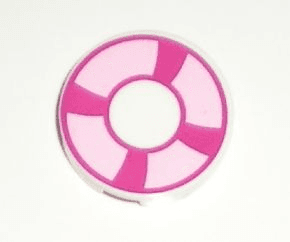 Tile, Round 2 x 2 with Magenta and Bright Pink Life Preserver, Curved Bands Pattern