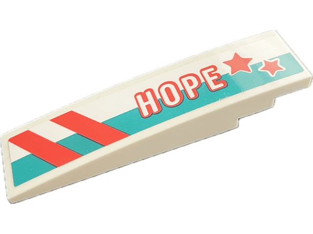Slope, Curved 8 x 2 with Dark Turquoise Stripe, Coral Diagonal Stripes, Stars and 'HOPE' Pattern Model Left Side (Sticker) - Set 41716