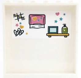 Panel 1 x 6 x 5 with 'HLC', Tic Tac Toe and Hearts Graffiti, Stars, Paper Towel Dispenser, Shelf with Photo Frame and Soap Bottle Pattern (Sticker) - Set 41682
