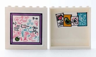 Panel 1 x 6 x 5 with Whiteboard with Drawings of Chemical Formulas on Outside and Pictures of Heart, Cell, Atom Orbitals and Bones on Inside Pattern (Stickers) - Set 41682